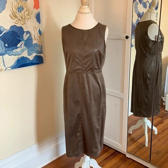 Beige by eci Studded Faux Suede Sheath Dress in Taupe - NWT - size 12 - Picture 1 of 12